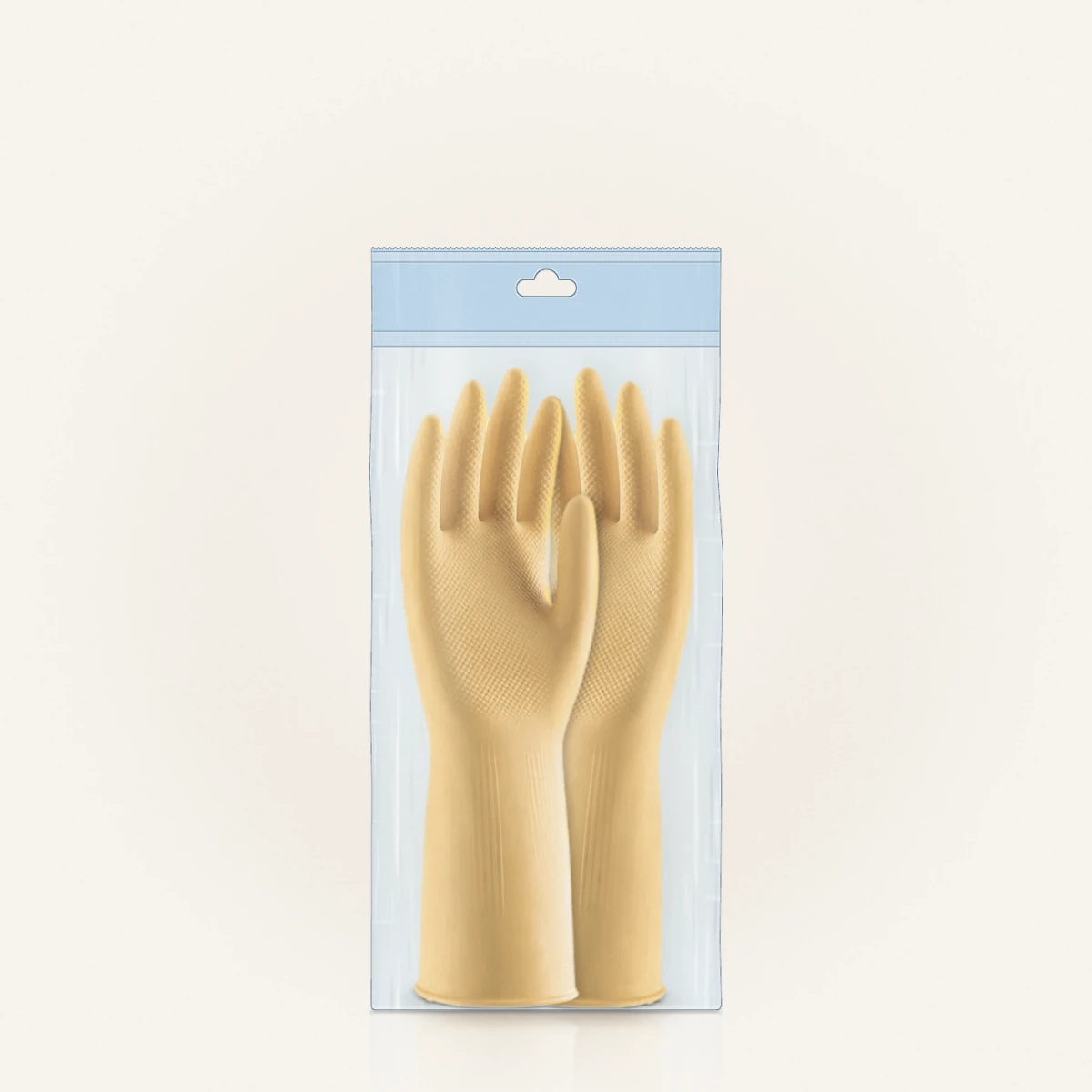 32 cm latex protective gloves, one pair in a clear hang-hole bag