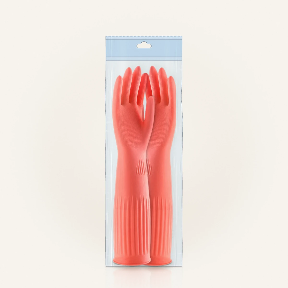 45 cm latex protective gloves, one pair in a clear hang-hole bag